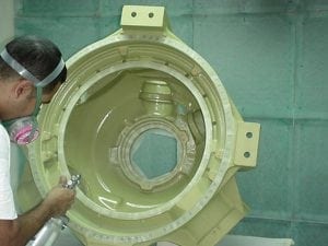 Helicopter gearbox being sprayed with Rockhard